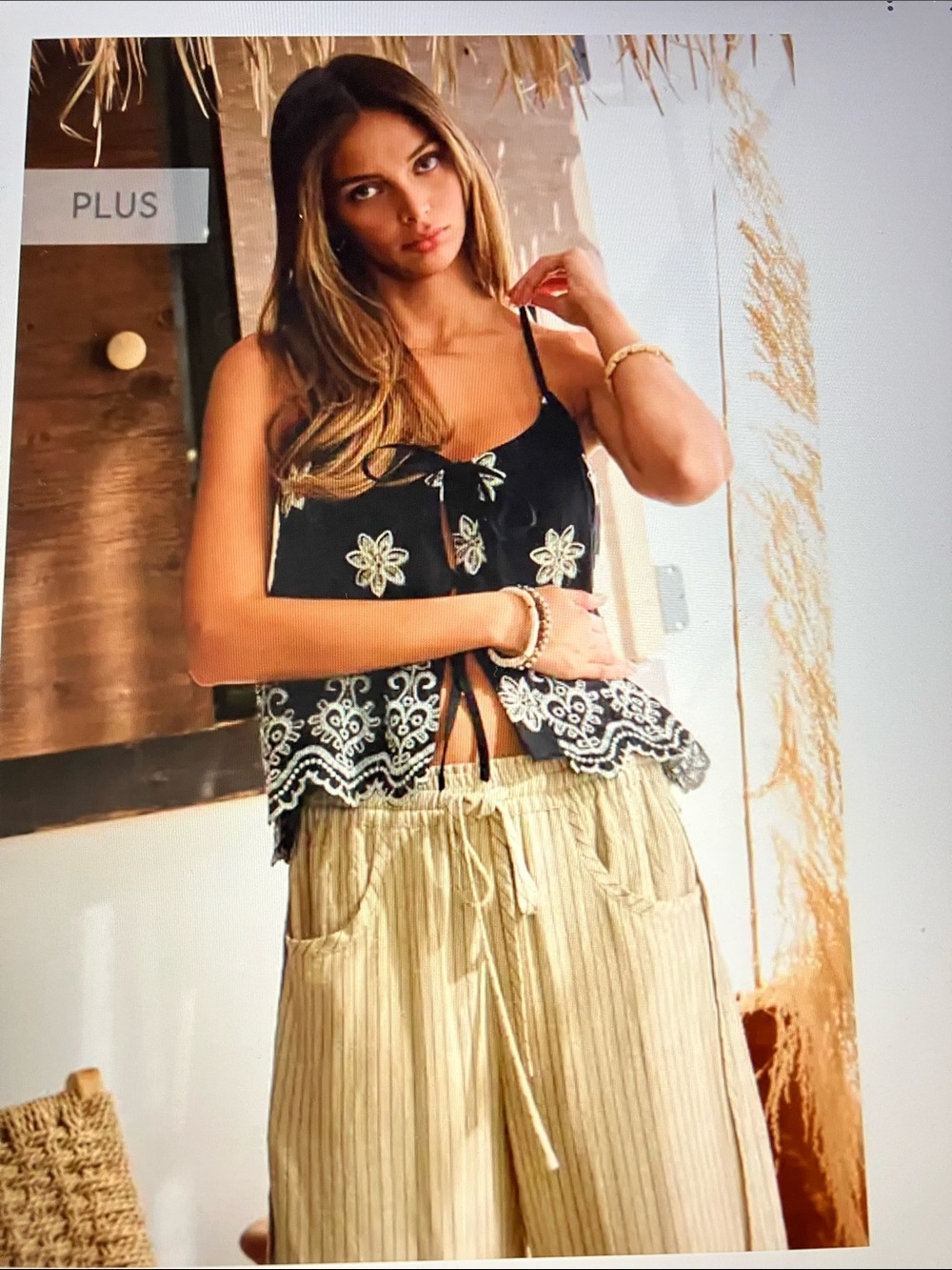 Black Embroidered Tie-Front camisole